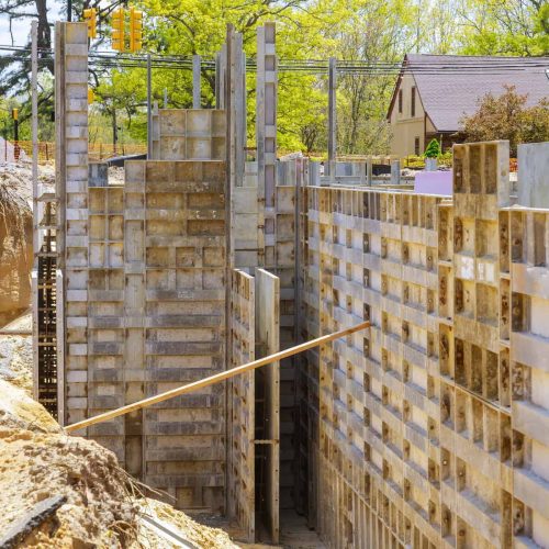 Metal formwork concrete strip on foundation for a the house